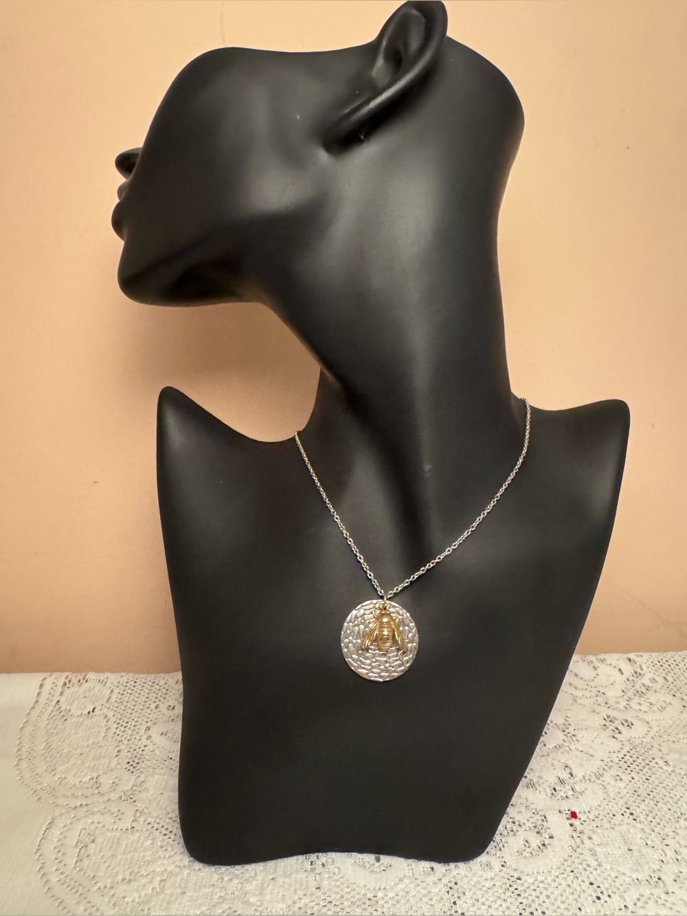 Two-Tone Bee Pendant Necklace - Silver and Gold Women's Jewelry - Picture 1 of 6